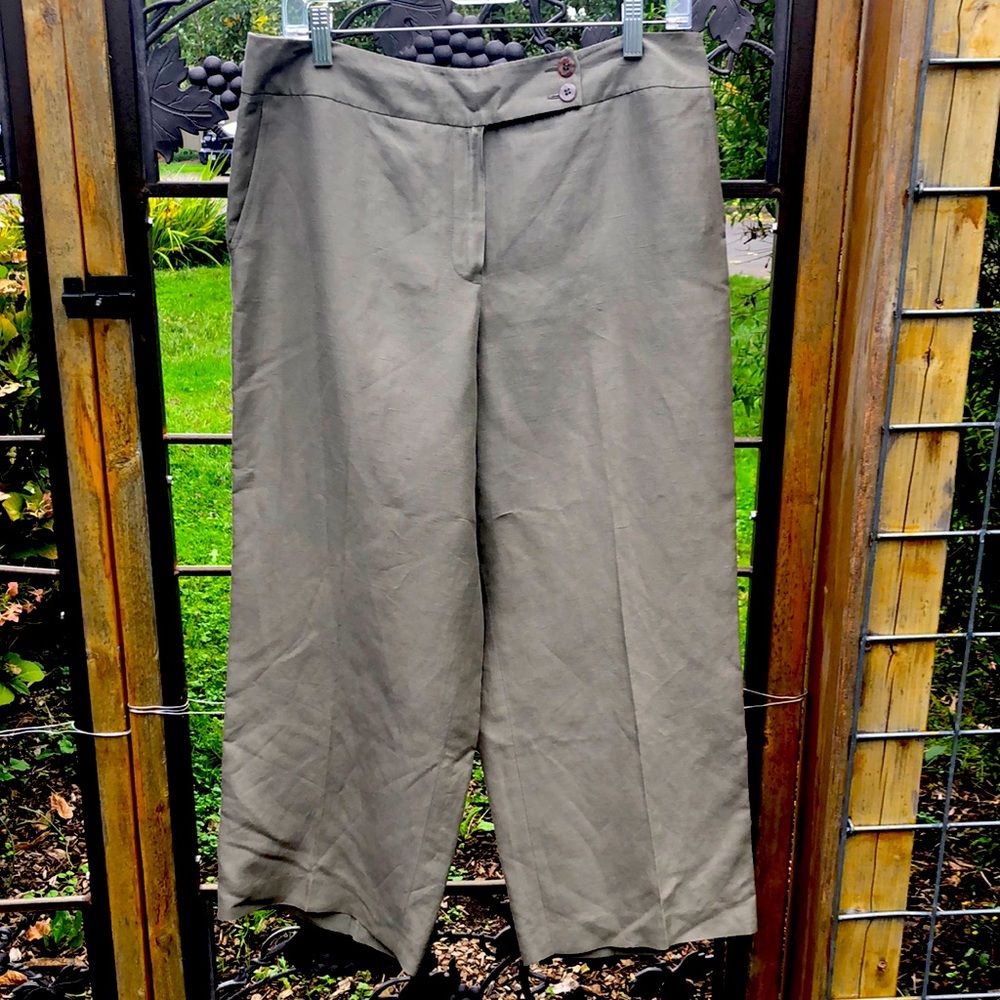 Talbots tan linen and silk blend cropped length pants size 12
